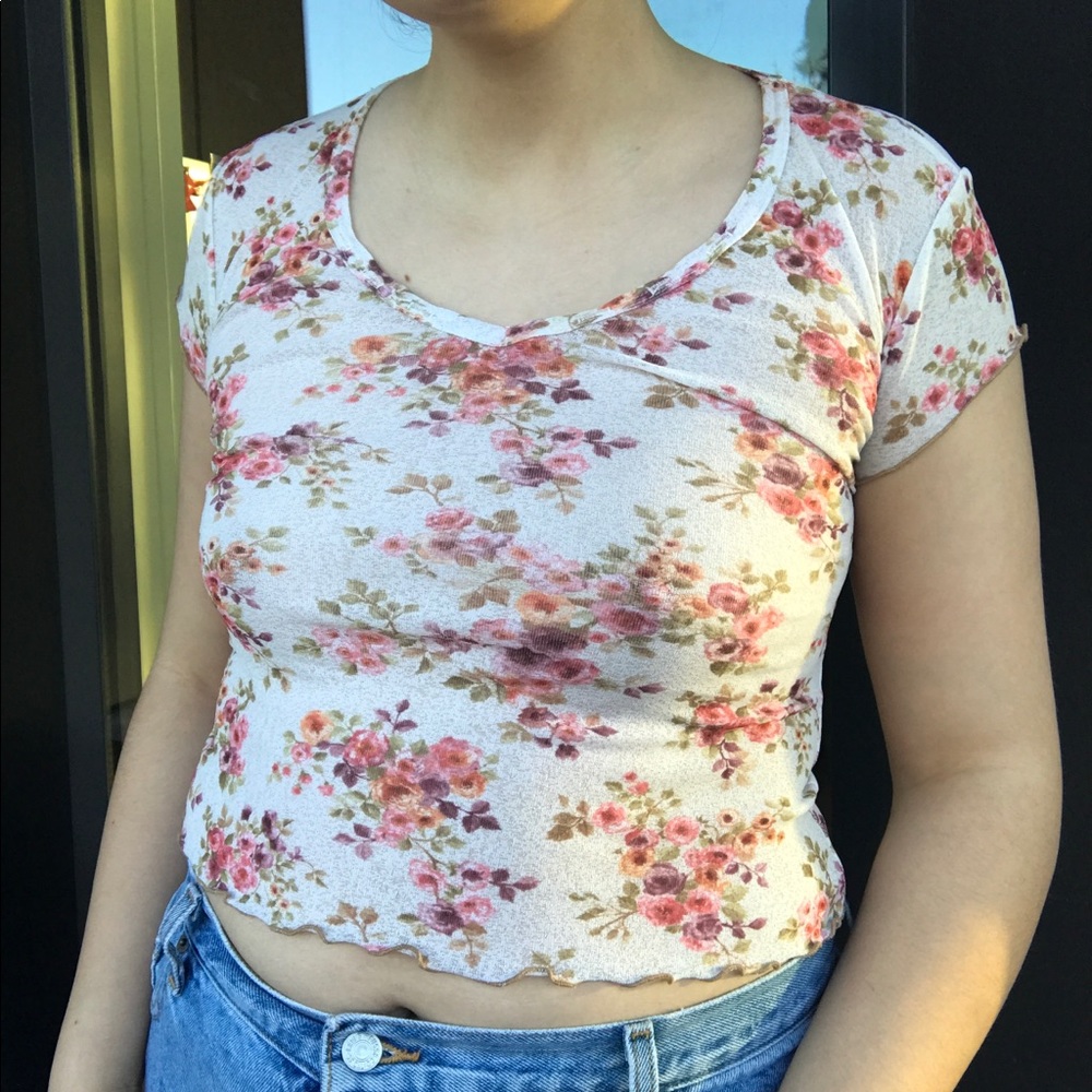 90s/Y2k semi sheer floral top